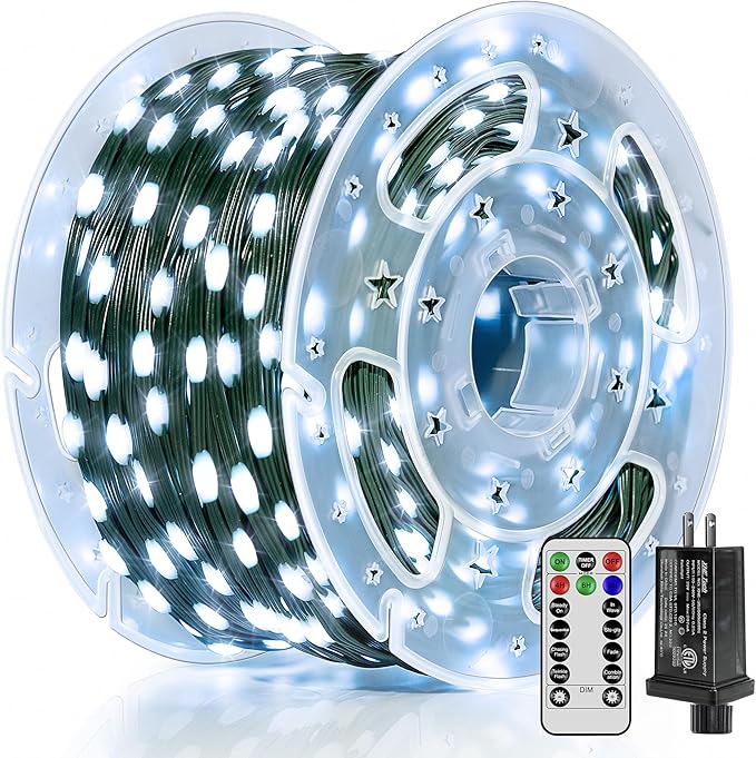 600 LED 196 FT Christmas Lights Waterproof String Lights with Remote and Timer Christmas Tree Lights with 8 Modes Dimmable Fairy Lights for Holiday Decor (Cool White)