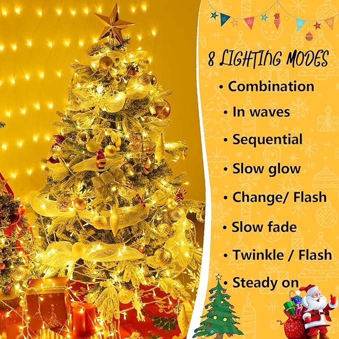 YEGUO 165ft 500 LED Christmas Lights Outdoor Waterproof Clear Wire String Lights Indoor Plug in 8 Modes Fairy Light for Christams Party Wedding Tree(Warm White)