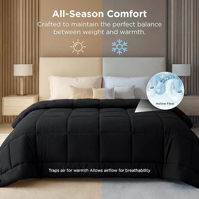 Bedsure Comforter Duvet Insert - Quilted Comforters Oversized King Size All Season Duvet GentleSoft Down Alternative Bedding with 8 Tabs Gifts for Women/Men Black Oversized King 116 x 98 Inches