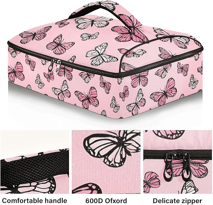 Casserole Carrier Elegance Pattern ButterfliesInsulated Casserole Carrier for Hot or Cold Food Thermal Lunch Tote for Potluck Parties Picnic Beach Fits 9 x 13 Inches Baking Dish