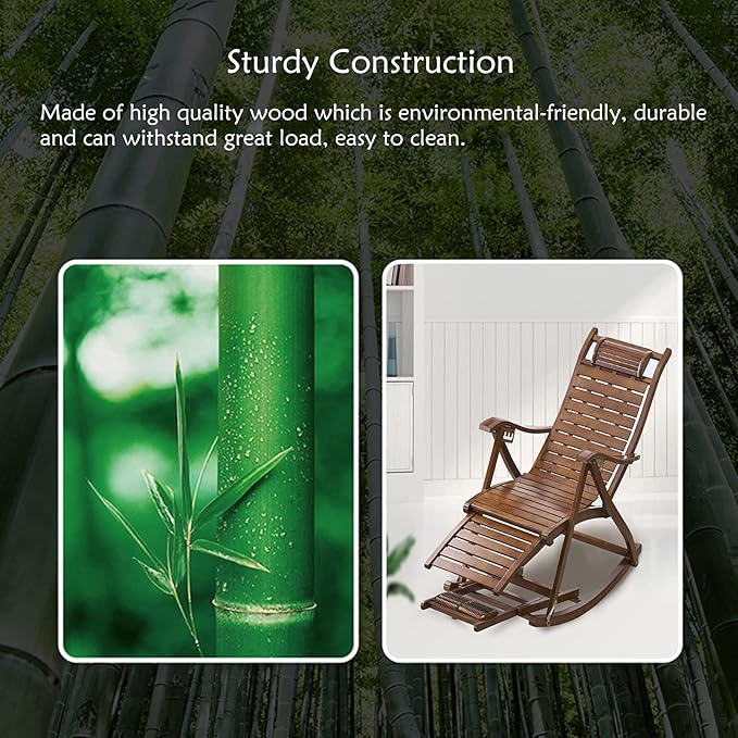 B Folding Rocking Chair for Adults Adjustable Retro Lounge Chair for Outdoor Camping Living Room Bedroom and Kitchen Supports Up to 200Kg