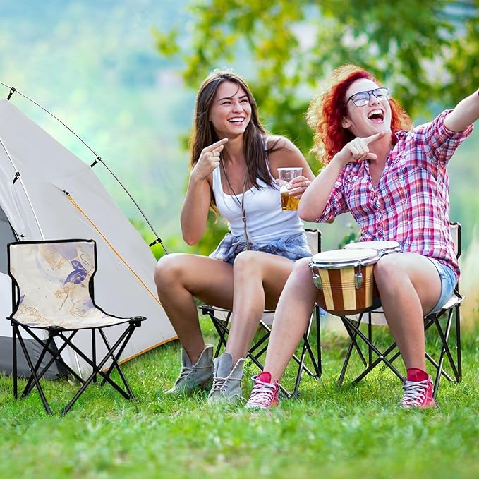 Blue and Purple Flowers Portable Camping Chairs Folding Chair - Durable Oxford Fabric Lightweight Iron Frame Easy Fold Design - Ideal for Outdoor Activities Camping Fishing and Travel