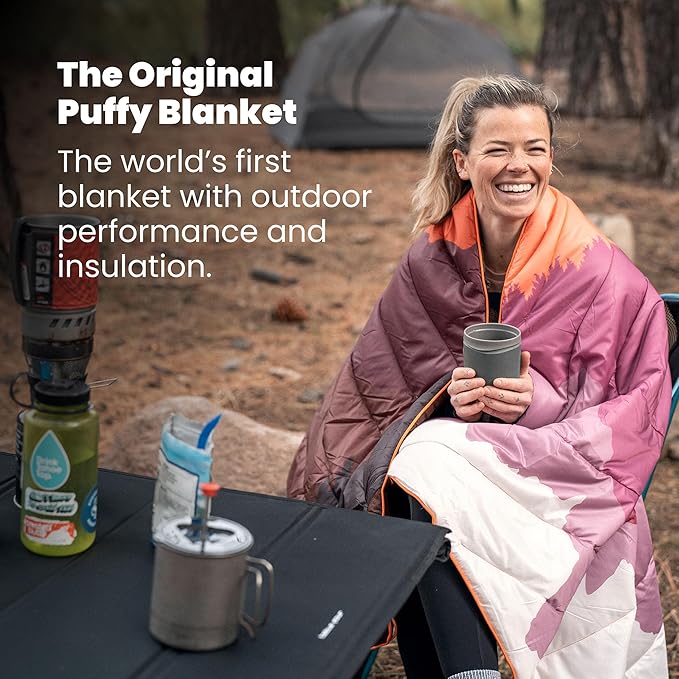 Rumple Original Puffy 1-Person Blanket for Camping and Outdoors Midnight Retro Stripes