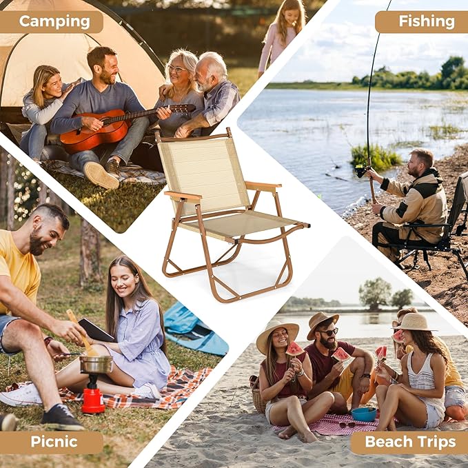 Tangkula Camping Chairs Set of 4 Portable Folding Lawn Chairs with Heavy Duty Aluminum Frame Fabric Seat for Fishing Hiking Picnic Camp 400 LBS Weight Capacity
