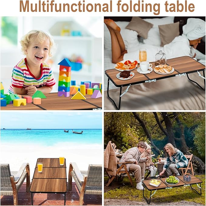Folding Camping Table 3 Fold Portable Picnic Table with Aluminum Legs Lightweight Foldable Beach Table with Handle Outdoor Table for Camping BBQ Cooking Travel Patio Garden