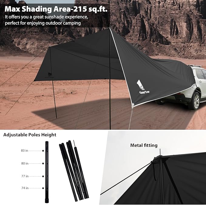 GEERTOP Large Car Awning Tarp for Camping Backpacking Tarp SUV Tailgate Truck Canopy Sun Shade Waterproof Outdoor Rear Vehicle Awning Shelter for Van MPV Campers