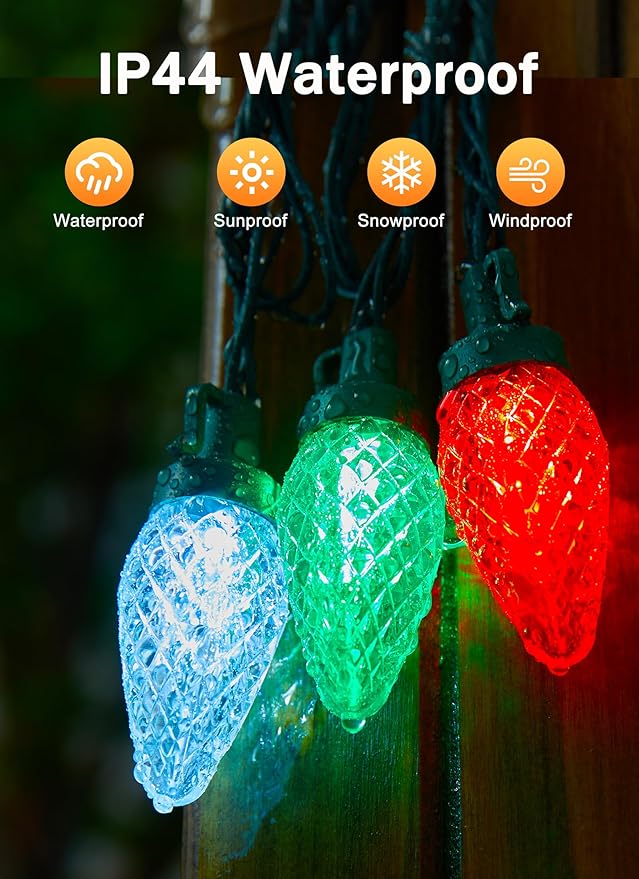 C9 Christmas Lights Outdoor Waterproof 114 Feet 150 LED C9 String Lights with Timer &amp 8 Light Mode Connectable Christmas Tree Lights for Indoor Outside Roofline Patio Decor Red Green &amp Pur