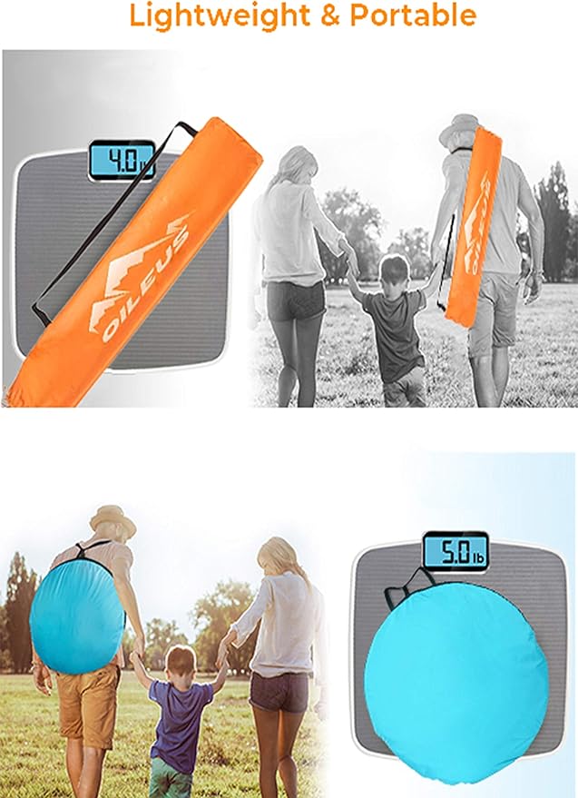 Oileus X-Large 4 Person Beach Tent Sun Shelter - Portable Sun Shade Instant Tent for Beach with Carrying Bag Stakes 6 Sand Pockets Anti UV for Fishing Hiking Camping Waterproof Windproof Orange