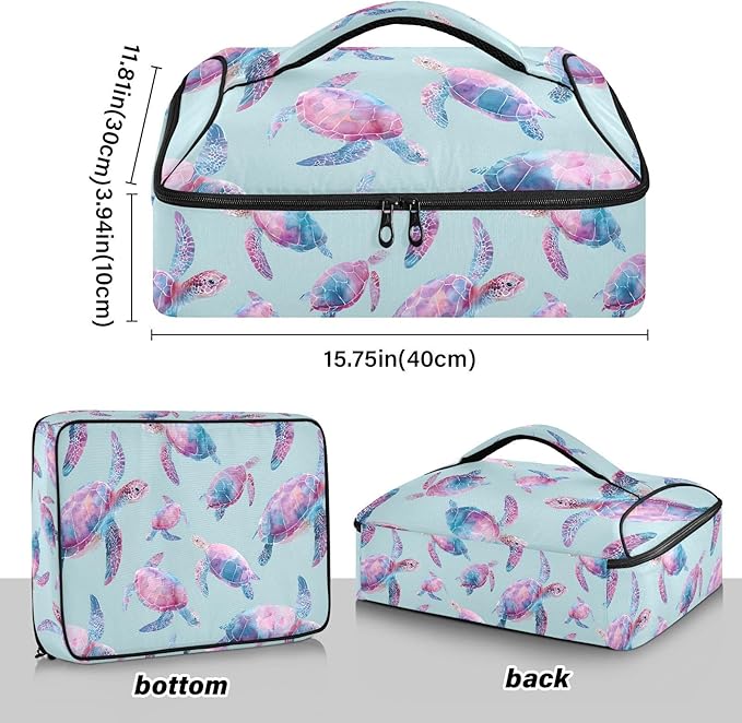 Casserole Carrier Pattern Pastel Sea TurtlesInsulated Casserole Carrier for Hot or Cold Food Thermal Lunch Tote for Potluck Parties Picnic Beach Fits 9 x 13 Inches Baking Dish