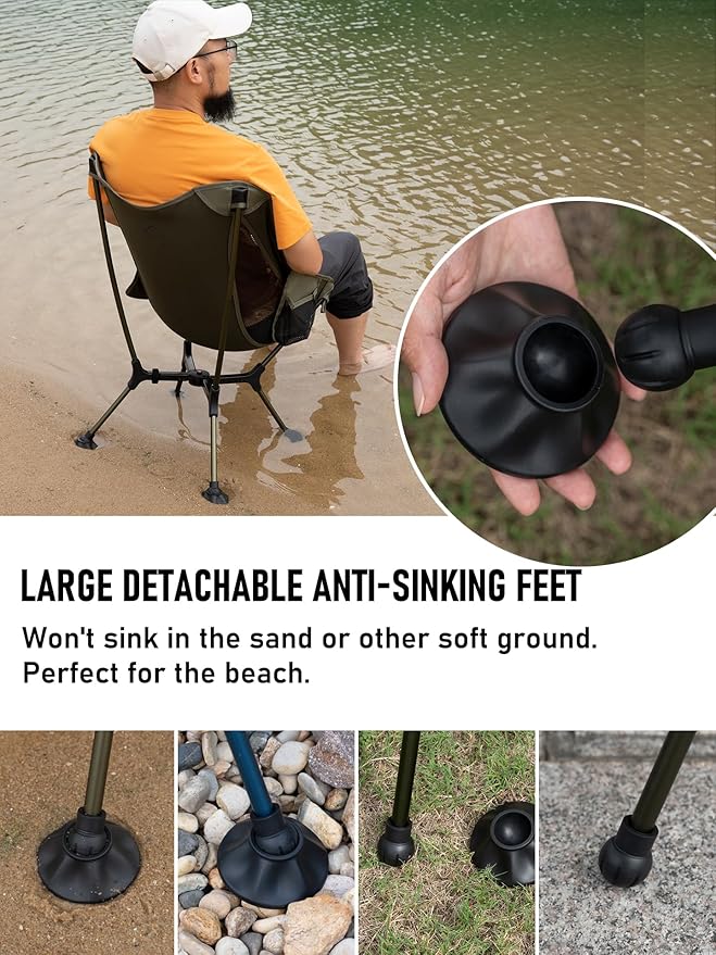 WildCall Ultralight Compact Camping Chair Quick Setup Frame Beach Chair with Anti-Sink Large Feet