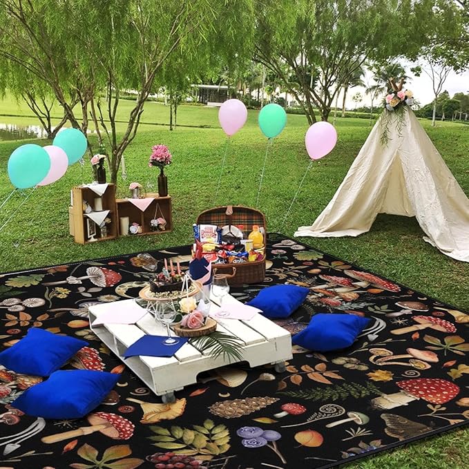Extra Large Picnic Blankets Waterproof Foldable (60x 80) Mushroom Beach Blanket Waterproof Sandproof3-Layer Thicking Mat Outdoor Packable Camping Blanket