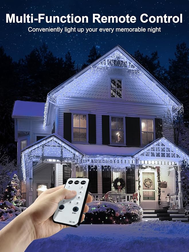 32.8FT Icicle Lights Christmas Outdoor with 400LED 75 Drops IP65 Waterproof Eaves Lights 8 Modes for Christmas Eaves Garden Room Decoration Cool White