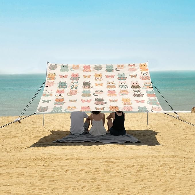 Retro Cats and Butterflies Beach Tent Camping Sun Shelters Portable Outdoor Canopy Sun Shade for Camping Trips Fishing Backyard Fun or Picnics Easy Setup with Carrying Bag