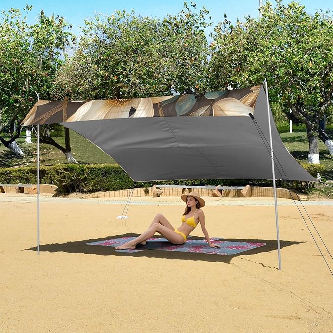 Magnolia Flowers Beach Tent Sun Shelter 9.2' x 10.5' Beach Canopy with 4 Sandbags 4 Stability Poles Sand Shovels - Tent Canopy for Beach Camping Fishing Picnics