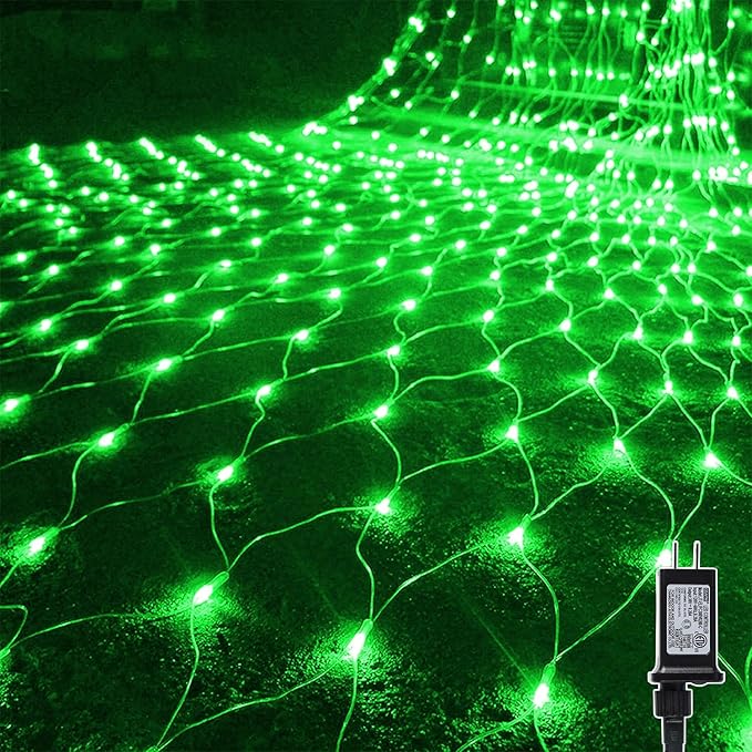 WATERGLIDE Outdoor Christmas Net Lights 12FT x 5FT 360 LED Mesh String Light with 8 Lighting Modes Connectable Waterproof Lights for Garden Tree Bushes St. Patrick's Day Party Decorations Green