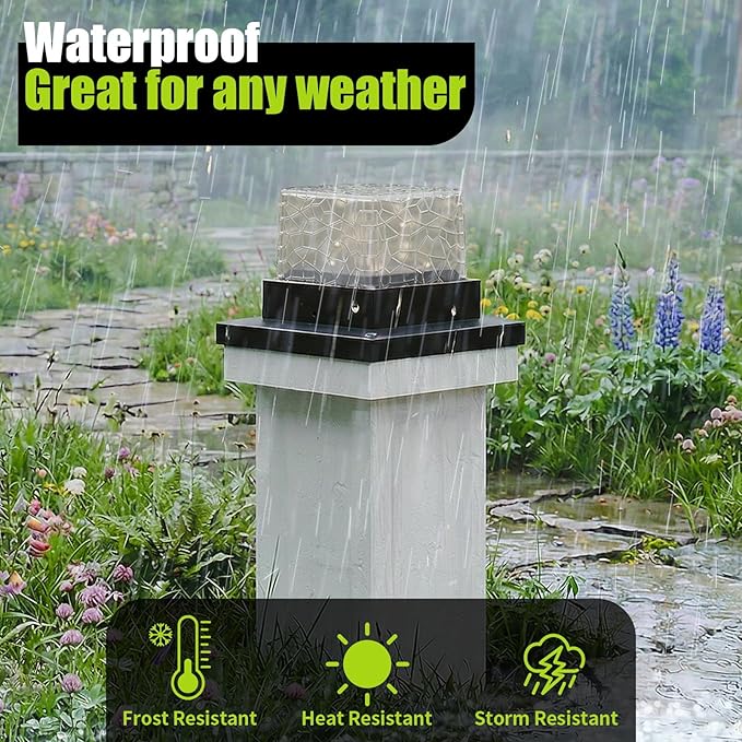 Solar Post Cap Lights with 2 Modes Warm White/Fading Cracked Fence Post Solar Lights Fit 4x4 5x5 6x6 Wooden/Vinyl Posts 6 Pack Solar Post Lights Outdoor Waterproof for Deck Porch Yard &amp Patio De