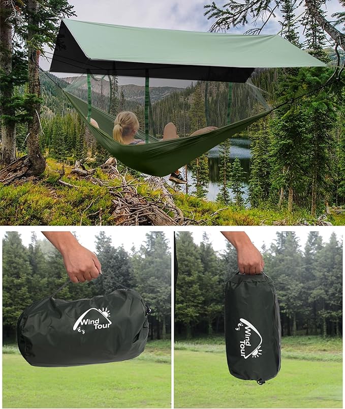 Wind Tour Portable Multifunctional Tent Footprint Traveling Awning Backpacking Tarp Rain Fly Tarp Tent Waterproof Shelter Outdoor Camping Tarp Sun Shelter for Hiking Beach (Green-118×118 in) Blue