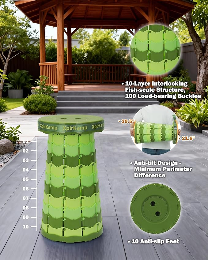 Folding Collapsible Stool Upgraded Lightweight Portable Seat for Adults Telescoping Foldable Stools with Capacity 400lbs for Camping Backpack Fishing Outdoor/Indoor (LightGreen 1Pack)