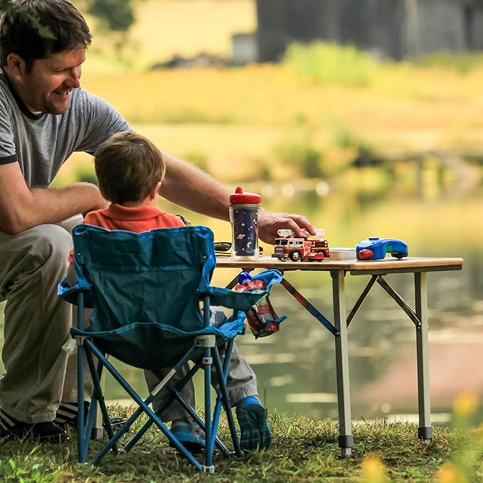 Camco Folding Table | Features Natural Bamboo Top &amp Folding Aluminum Legs for RV Storage and Organization | Adjustable Height 18” - 26” | Ideal for Tailgating Camping RVing the Beach &amp More