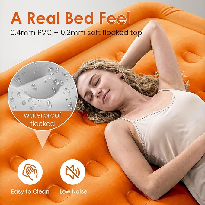 Lamberia Air Mattress with Built in 2 Purpose Pump 18 Raised 660lbs Max Comfort Inflatable Mattress Blow up Mattress Portable Air Bed for Camping Guests Home Colchon(Orange BlackQueen)