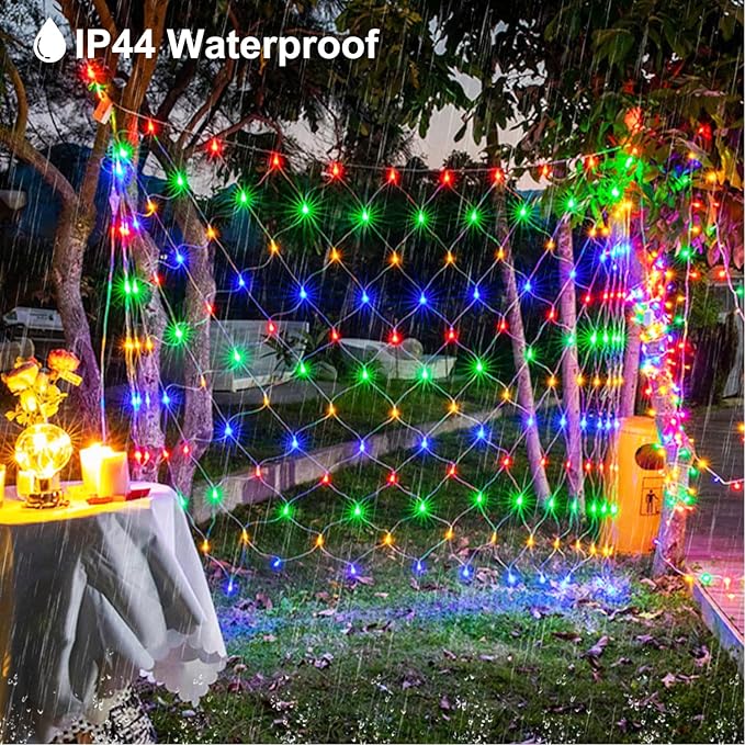 JMEXSUSS 200 LED Christmas Net Lights Plug in 8 Modes 9.8ft x 6.6ft Net Lights Outdoor Mesh Light Waterproof Bush Light for Outside Garden Lawn Yard (Multicolor) (Pack of 6)