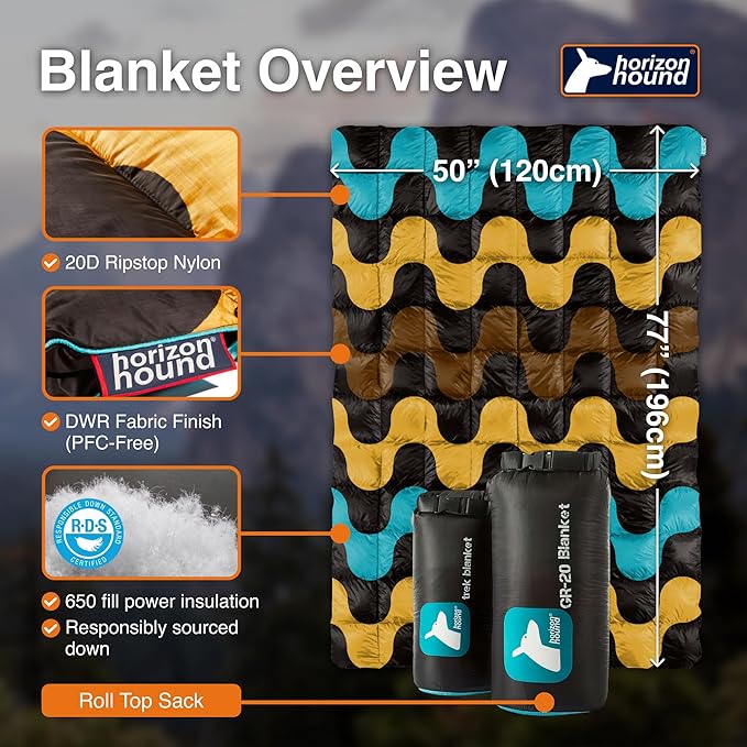 Horizon Hound Puffy Down Camping Blanket - Outdoor Travel Quilt | Sustainable Insulated Lightweight &amp Warm Gear for Sleep Camping Stadium Hiking &amp Festivals | Water Resistant Packable &a