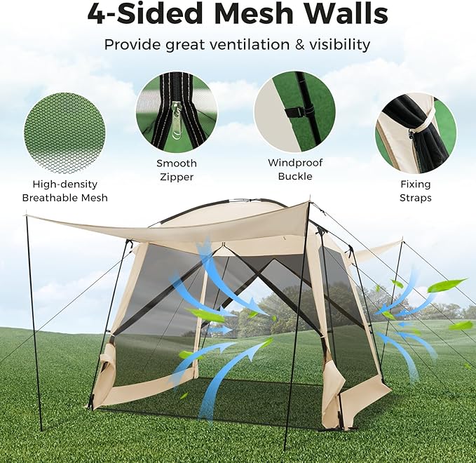 KOTEK 10 x 10 Ft Screen Tent Easy Setup Screened in Canopy with 4 Mesh Walls 2 Vestibules 2 Zippered Doors &amp Carry Bag Portable Screen House for Backyard Patios Outdoor Camping Activities