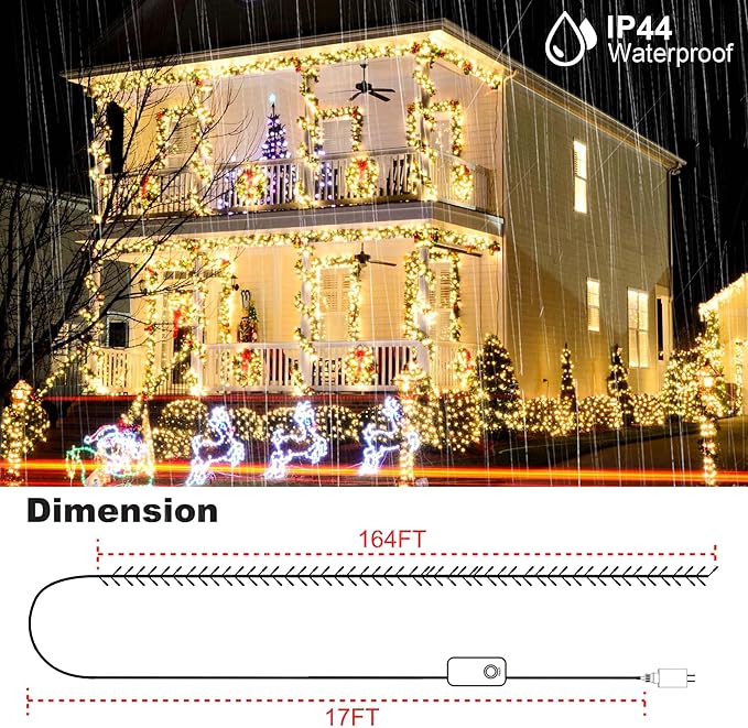 kemooie 164 FT 500 LED Christmas Lights Outdoor RGB Color Changing Lights with Remote &amp APP Control 9 Modes Plug in Green Wire Fairy Lights for Indoor Outdoor Room Garden Christmas Tree Party De