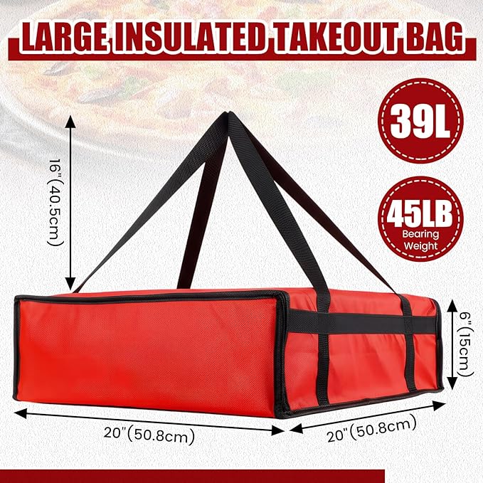 LemonRoad Insulated Pizza Bags for Delivery with Plastic Portable Drink Carrier 20 x 20 x 6 Pizza Warmer Bag Carrier Reusable Insulated Cooler Food Delivery for Personal and Professional Use