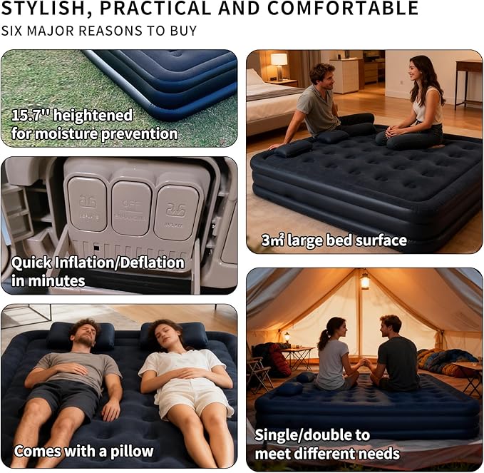 Air Mattress Queen with Built in Pump 16 Raised Comfort Inflatable Bed Portable with Storage Bag for Home Guests Camping Travel 660 lbs Max
