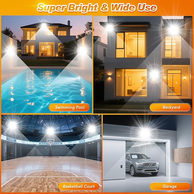 200W LED Flood Light Outdoor 2Pack 20000LM Super Bright IP66 Waterproof Outside Work Lights 6500K Daylight White Security Lights