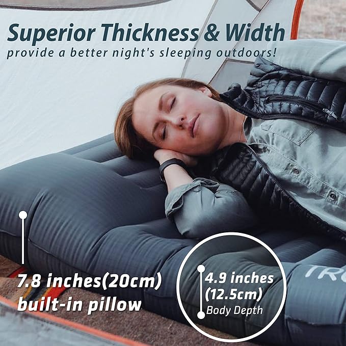 TREKOLOGY Sleeping Pad for Camping - Infaltable Mat – 73.2x 29.9 Premium with Built‑in Pump Neck‑Support Pillow Thick 4.9 Height – Ultralight Sleep Pad for Tent Backpacking &amp Travel