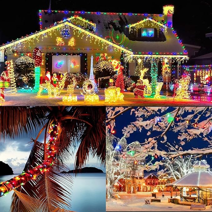 27.5FT C9 LED Christmas Lights Battery Operated Outdoor with 8 Mode Remote Control 50 Twinkle Big Christmas Lights for Colored Xmas Tree Light &amp Home Garden Yard Lawn Decorations