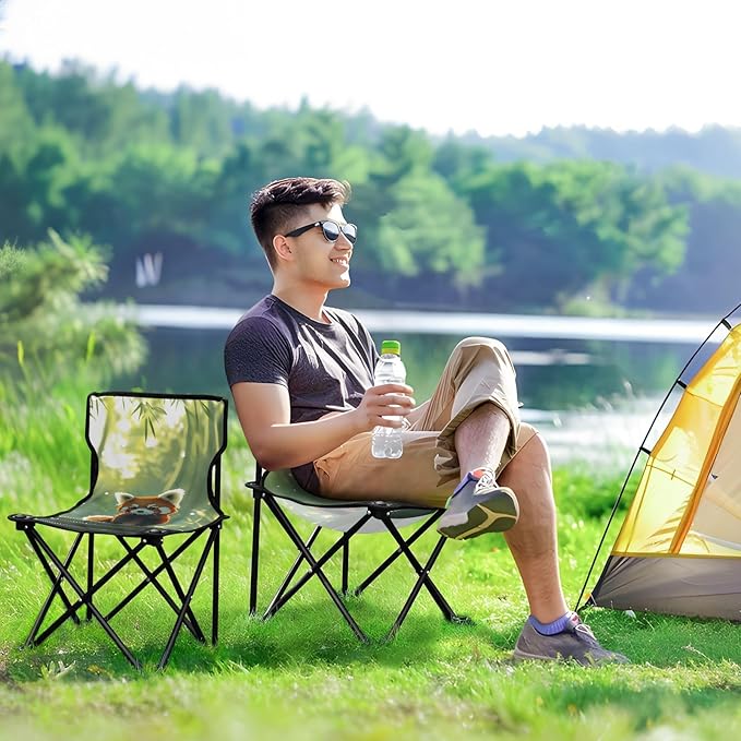 Red Panda Watching Portable Camping Chairs Folding Chair - Durable Oxford Fabric Lightweight Iron Frame Easy Fold Design - Ideal for Outdoor Activities Camping Fishing and Travel