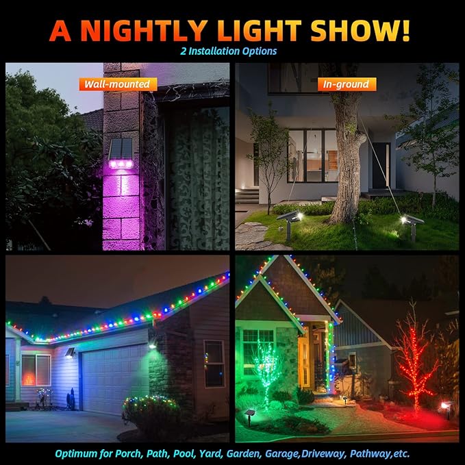 Solar Spot Lights Outdoor Color Changing IP65 Garden Lights Solar Powered Waterproof with 9 Light Modes Colored Landscape Lighting Auto On/Off for Garden Pool Area Pond Yard 10 Pack