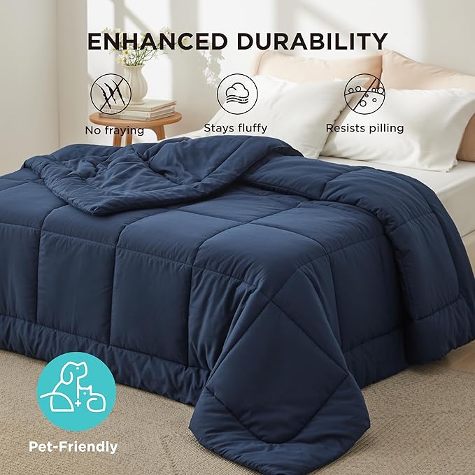 Bedsure Comforter Duvet Insert - Quilted Comforters Cal King Size All Season Duvet GentleSoft Down Alternative Bedding with 8 Tabs Gifts for Women/Men Navy Blue California King 96 X 102 Inches