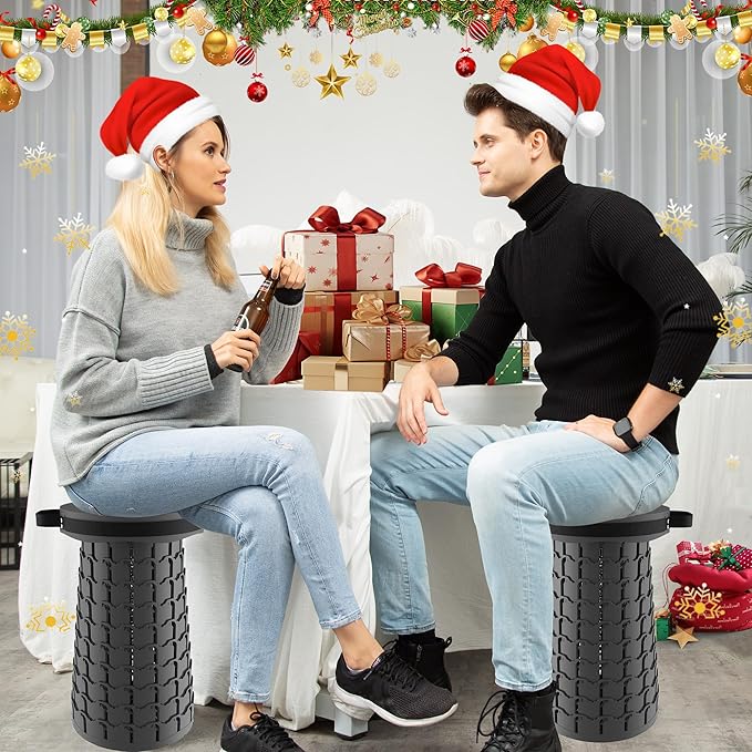 ALEVMOOM 2026 Upgraded XXL 19.7 Collapsible Stool with Cushion 1000lbs Max Weight Heavy Duty Portable Telescoping Stool Retractable Seat Folding Chair for Camping Fishing Hiking(Black-XXL)