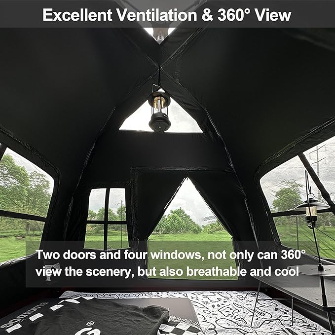 Blackdog Portable Camping Tent - 2-4 Person Waterproof Instant Pop Up Tent UPF50+ Sun Protection 5㎡ Large Space for Family Car Camping &amp Traveling Easy Setup (Black)