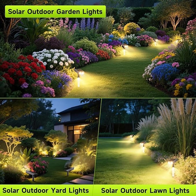 Solar Spotlights Outdoor Waterproof- 2 IN 1 Solar Spot Lights Outdoor with 2 Lighting Modes &amp PC Light Guide Column for Garden Yard Pathway | Warm Yellow 3000k Spotlights | IP65 Waterproof | 12 Pa