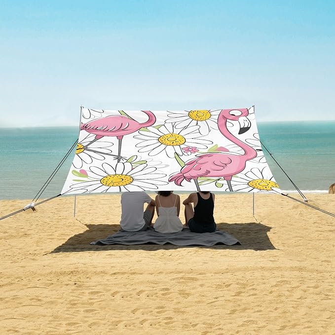Flamingo Daisy Camping Sun Shelter Beach Tent Portable Beach Sun Shade Outdoor Canopy for Camping Trips Fishing Picnic
