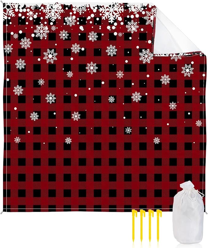 Beach Blanket Waterproof Sandproof Christmas White Snowflake Quick Drying Beach Mat with 4 Stakes Red Black Buffalo Checkered Lightweight Picnic Blanket for Travel Camping Outdoor 108x84