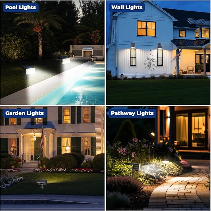 HGGH Solar Lights Outdoor Waterproof IP67 60 LED 3 Lighting Modes Solar Spot Lights Outdoor for Yard Garden Pathway Landscape Auto On/Off Function 2 in 1(Cool White 4 Pack)