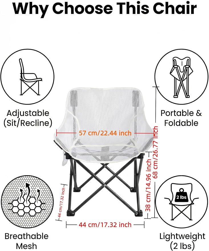 Breathable Outdoor Folding Chair Portable Ultra-Light Fishing Stool Beach Camping Moon Chair Armchair Art Sketch Chair (Mesh Surface White)