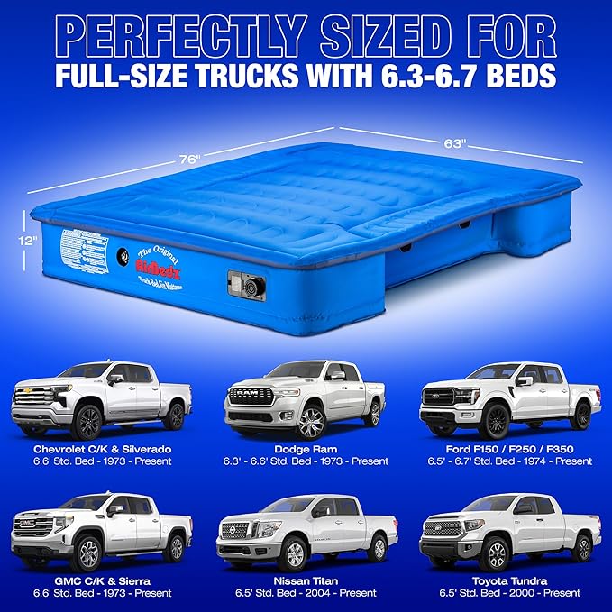 Pittman Outdoors PPI 102 AirBedz Original Truck Bed Air Mattress for 6'-6.5' Full Sized Short Truck Bed Blue
