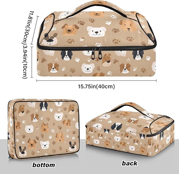 Casserole Carrier Loveliness Dogs PatternInsulated Casserole Carrier for Hot or Cold Food Thermal Lunch Tote for Potluck Parties Picnic Beach Fits 9 x 13 Inches Baking Dish