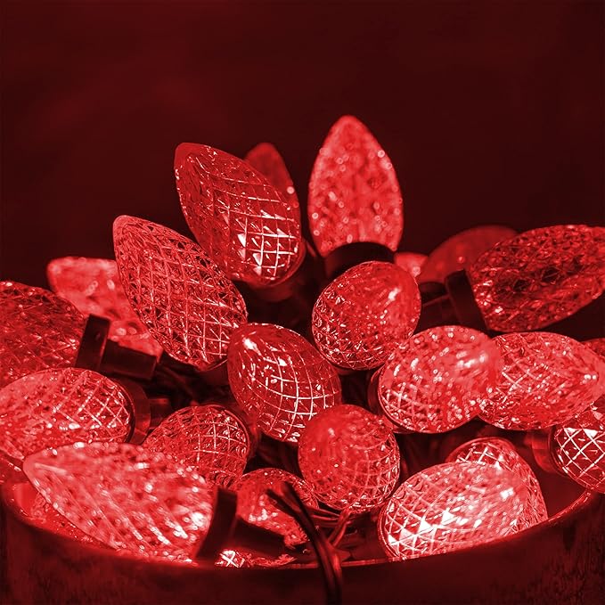 Dazzle Bright C9 Christmas String Lights Waterproof Connectable Green Wire Fairy Lights Christmas Lights for Indoor Outdoor Home Yard Xmas Tree House Decorations (Red 100 LED)