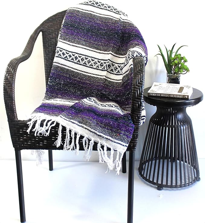 Del Mex Classic Mexican Blanket Large Authentic Woven Falsa Throw (70x50) Artisan Southwest Décor for Beach Yoga Outdoors (Purple)