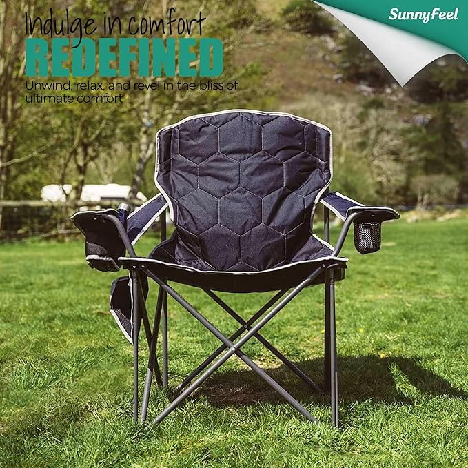 SUNNYFEEL XXL Oversized Camping Chair Heavy Duty 500 LBS for Big Tall People Above 6'4 Padded Portable Folding Sports Lawn Chairs with Armrest Cup Holder &amp Pocket for Outdoor/Travel/Picnic/Camp