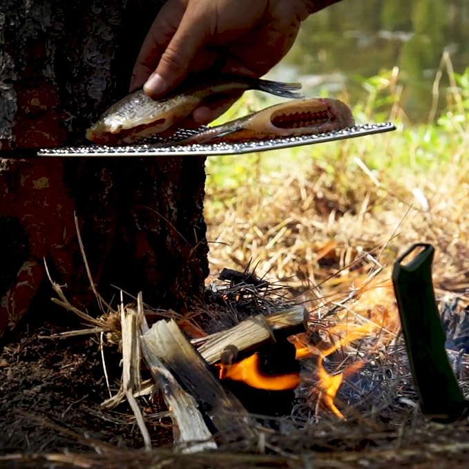 BattlBox Bushcraft Grill Stainless Steel Campfire Cooking Grate (2-Pack) Portable Camping Grate for Fire Cooking BBQ - Canvas Carrying Bag - Welded Mesh Grill Grate - Backpacking Camping Hiking