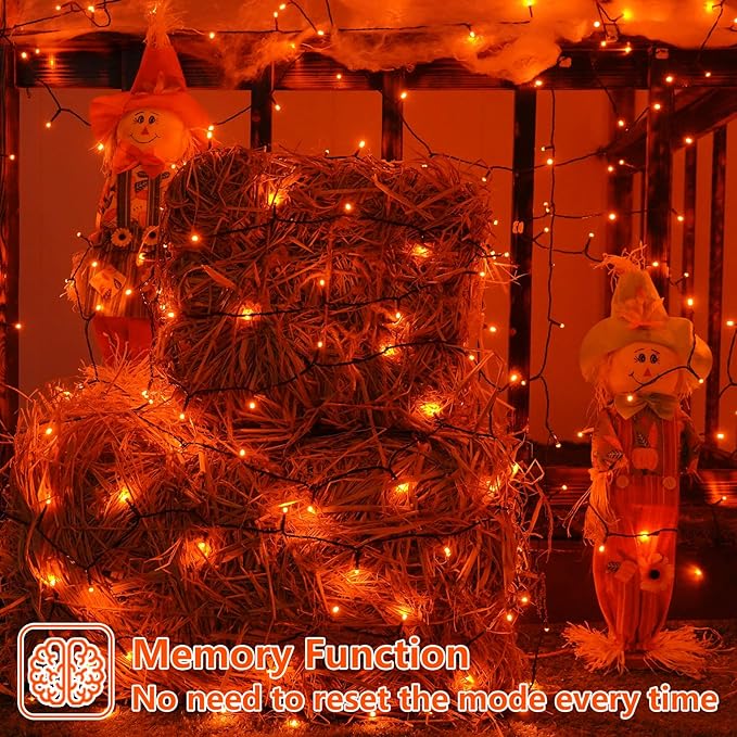 QITONG 165ft 500 LED Orange Christmas Lights Christmas String Lights Outdoor Waterproof with 8 Modes Green Wire Orange String Light Plug in Indoor with Timer Memory